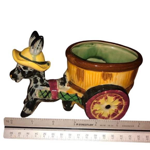 Vintage 1950’s Planter Donkey Pulling Cart Hand Painted Made in Japan - Picture 8 of 11